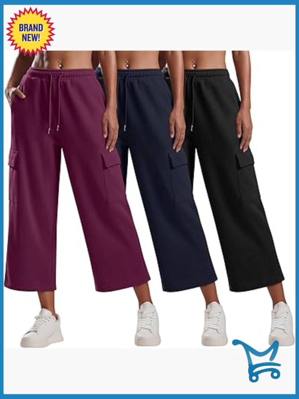 3 Pack Womens Cargo Capris Wide Leg Loose Workout Active Pants Baggy Cropped